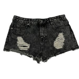 Forever 21 Jean Shorts Distressed Cut Off Raw Hem Black Denim Women's 28 Destroy
